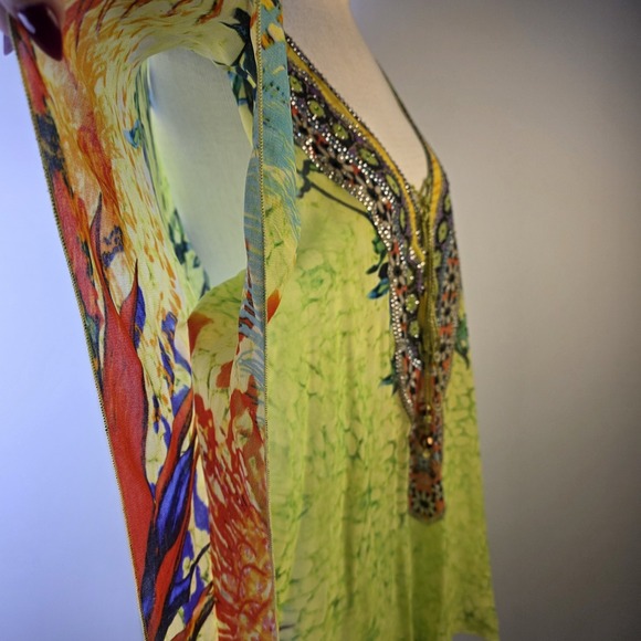 Soft Surroundings Kaftan‎ Tunic S/M Sheer Boho Rhinestone Embellished Coverup - Picture 3 of 12